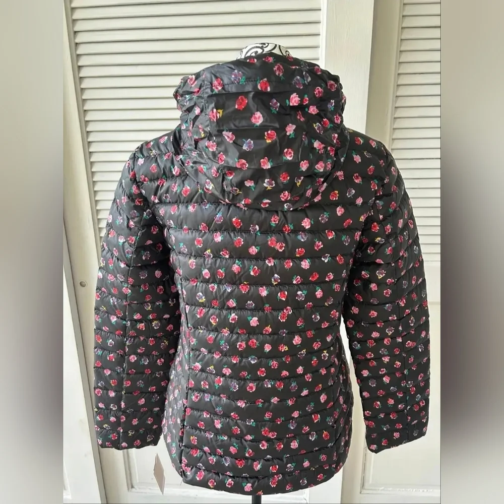 Kate Spade Black Floral Puffer Jacket Coat Size XS EUC